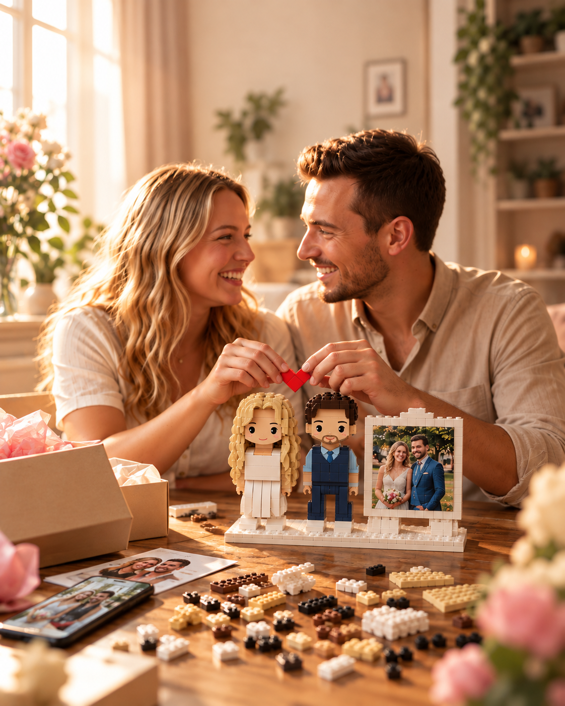 Figurines MonLego personnalisées sur fond rose