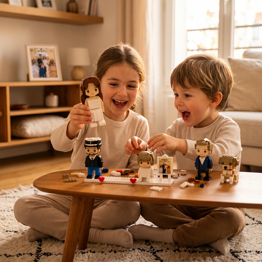 Photo enfants avec leurs figurines personnalisée